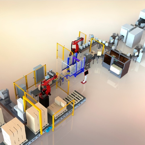 Автоматизированная линия ROBOTECH для укладки канистр в короба и паллетирования