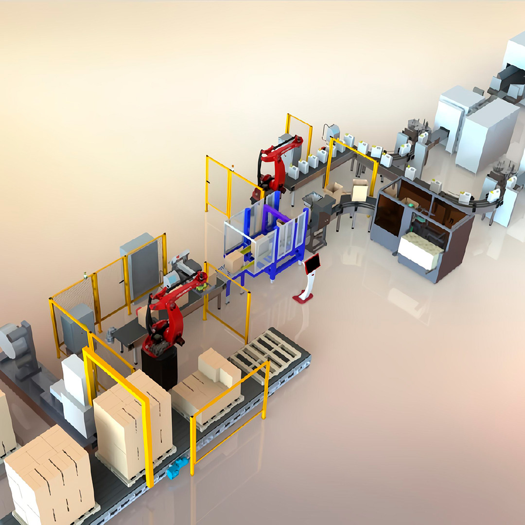 Автоматизированная линия ROBOTECH для укладки канистр в короба и паллетирования